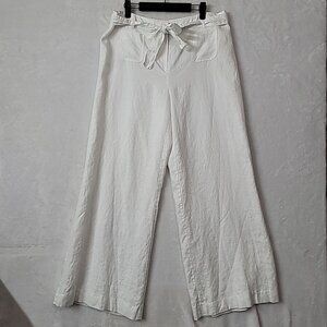 LUCY & Laurel 100% Linen Pants Super Wide Leg Women's Size 14 Lined White EUC